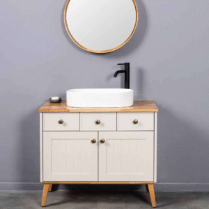 Epoxy Color Vanity Cabinet, Butcher Block Surface